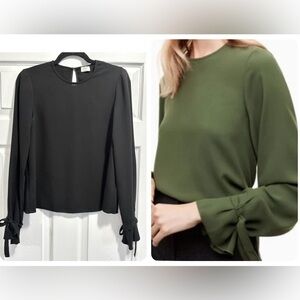 Aritzia Wilfred Aritzia Elodie Black Long Sleeve Blouse Tie Wrist Size Small